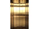 Closed gold-coloured stainless steel lift doors with vertical structure