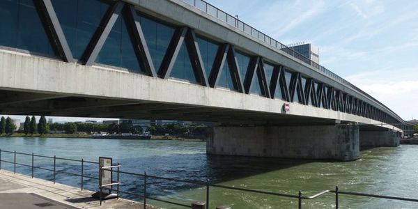 Dreirosen Bridge in Basel spanning the River Rhine in daylight